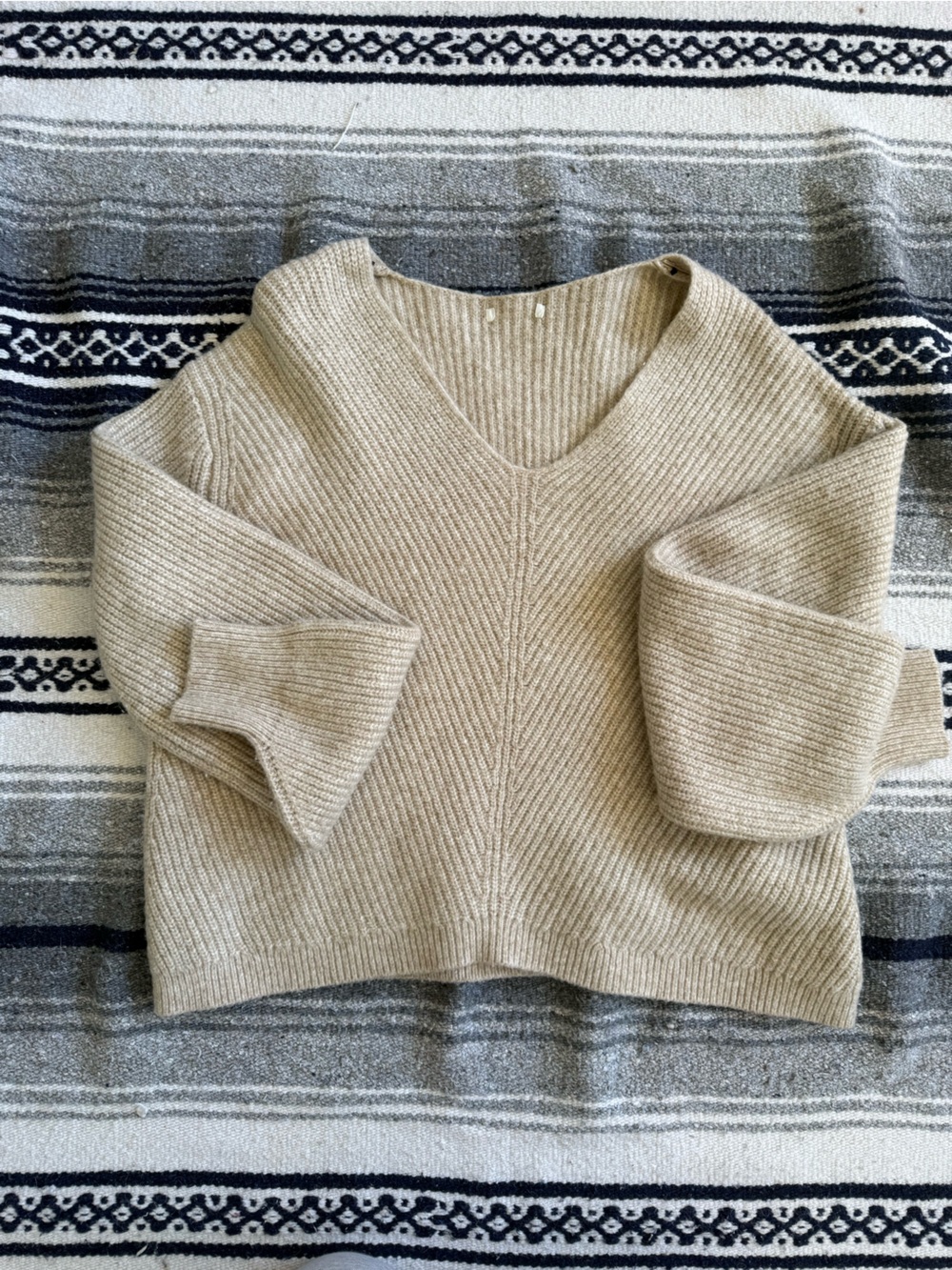 Source Unknown Neutral Ribbed Knit Pullover in Beige Size Large Women’s